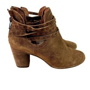 Frye Bootie Naomi Pickstitch Women 7B Brown Suede Strappy Ankle Junk Gypsy Boho
